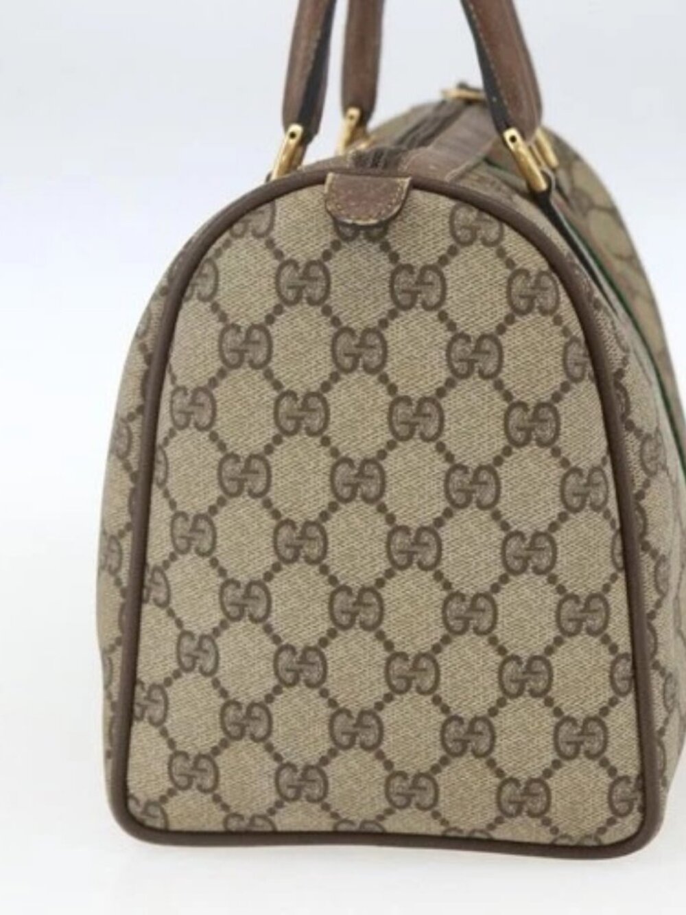 GUCCI GG Supreme Web Sherry Line Boston Bag PVC Beige Gold 39 02 007 Auth 165215 - Picture 4 of 16